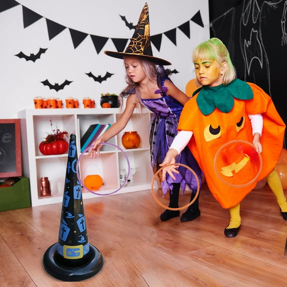 Halloween Ring Toss Game Halloween Party Game with Toss Ring Pump Witch Hat Ring Toss Game Halloween Indoor Outdoor Garden Game Supplies for Halloween Family Game Decorations
