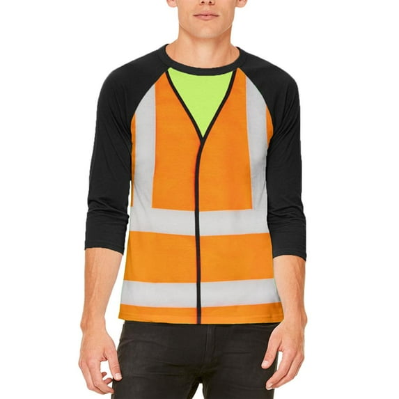 Halloween Road Worker Construction Vest Costume Mens Raglan T Shirt White-Black SM