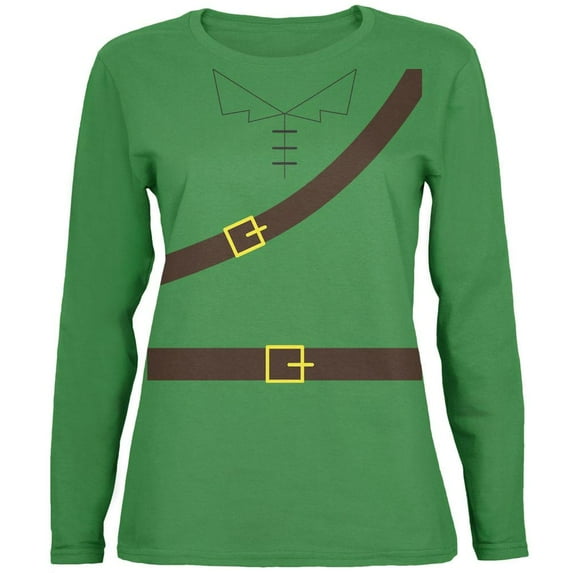 Halloween Robin Hood Costume Green Womens Long Sleeve T-Shirt - Small