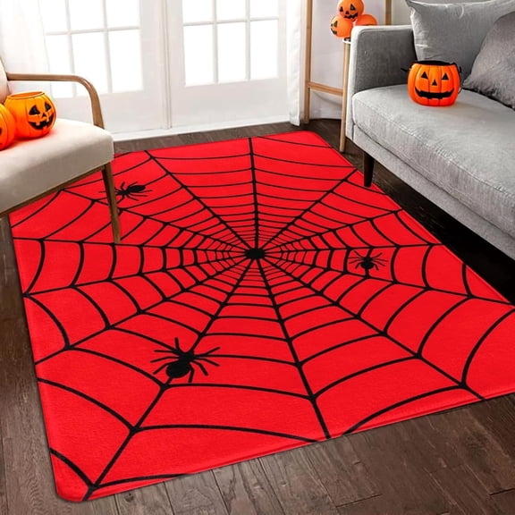 Halloween Room Area Rug 5'x7' Spider Web Rug for Bedroom Living Room Game Room Holiday Decorations