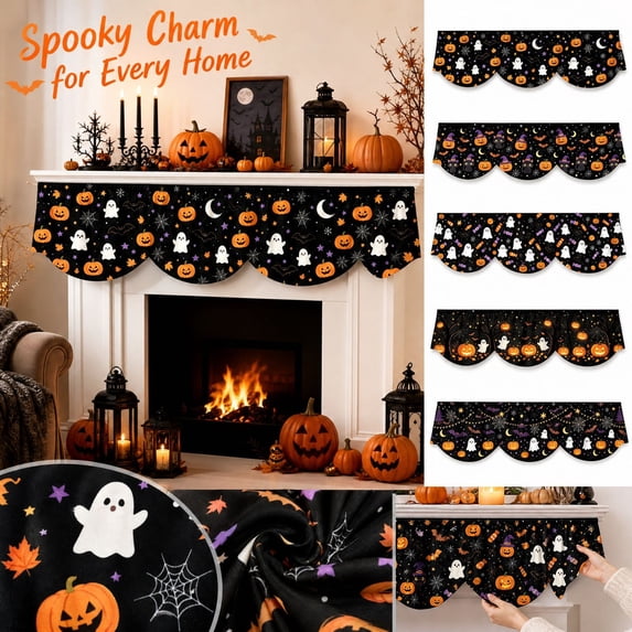 Halloween Room Decor Black Living Room Valance Curtain Halloween Mantle Decor for Living Room Spooky Halloween Party Decoration for Indoor Home