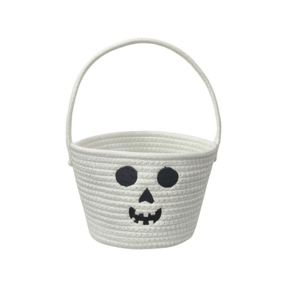 Halloween Rope Storage Basket 14.17x8.66 Inch - Portable Seasonal Organizer with Handle for Candy Organization, Home Decor Storage, Party Supplies Organization and Festive Display(Grey)