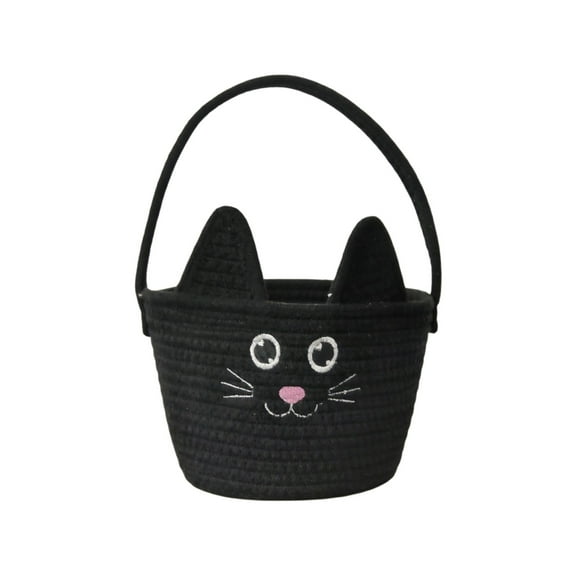 Halloween Rope Storage Basket 14.17x8.66 Inch - Portable Seasonal Organizer with Handle for Candy Organization, Home Decor Storage, Party Supplies Organization and Festive Display(Black)