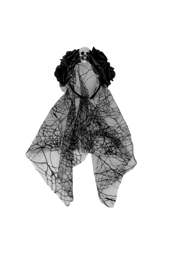 Halloween Rose Flower Headband Day Of Dead Mexican Gothic Skeleton Lace Headdress Fancy Dress Girl Wedding Accessories