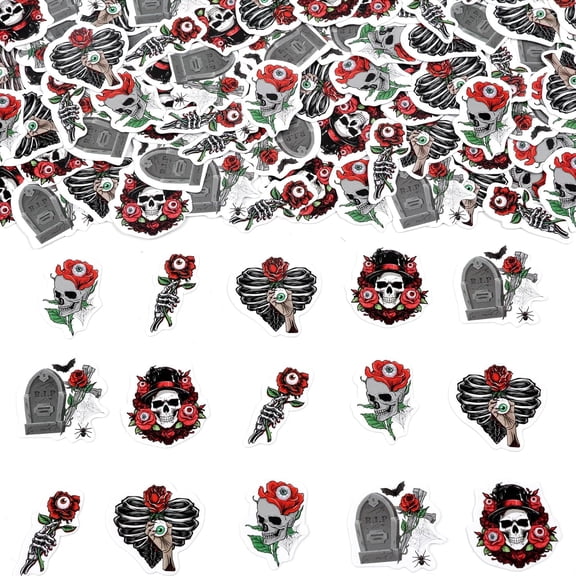 Halloween Rose Skeleton Party Decoration Red Crimson Rose Skull Halloween Bday Confetti Gothic Skull Table Decoration Halloween Floral Skeleton Bday Party Decoration for Wedding Engagement