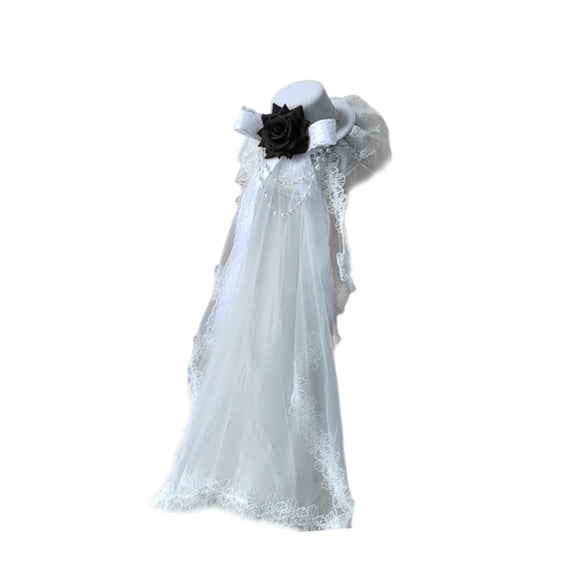 Halloween Rose Veil Headband Lace Ribbon Hairpin Mini Hat Floral Lace Material for Masquerade Festival Ladies