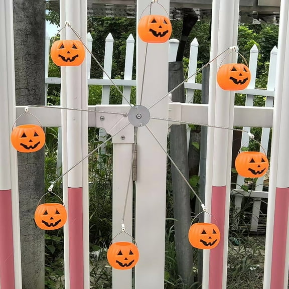 Halloween Rotating Pumpkin Head Bird Feeder Ferris Wheel Design Fun Outdoor Backyard Wild Bird Feeding Station Garden Decor Scary Theme Metal Construction