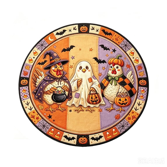 Halloween Round Area Rug 24in Washable Small Circle Rugs for Kitchen Entryway, Fall Horror Spooky Chicken Ghost Non-Slip Carpet Floor Mats Indoor Outdoor Carpet Runner Aesthetic Home Decor