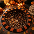 thumbnail image 1 of Halloween Round Area Rug 40in, Spooky Orange Mat with Haunted House Bat Spiderweb Pattern, Non-Slip Floor Decor For Front Door Entryway Or Party Centerpiece, 1 of 8