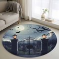 thumbnail image 1 of Halloween Round Area Rug 4Ft Washable Circle Rugs for Bedroom Dining Room, Horror Graveyard Manor Moonlight Lightning Non-Slip Carpet Floor Mats Indoor Outdoor Carpet Runner Aesthetic Home Decor, 1 of 8