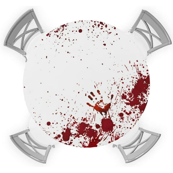 Halloween Round Fitted Tablecloth with Elastic Blood Hand Tablecloths Horror Scary Bloody Table Cover for Kitchen Dinner Holiday Party Picnic Halloween Decor Fits Tables up to 36"- 44" Diameter