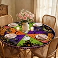 thumbnail image 1 of Halloween Round Fitted Tablecloth, Elastic Edge Stretch Fabric Table Cover, Spooky Pumpkin Ghost Black Cat Print Tablecloth, Washable Non Slip Circular Table Topper for Dining and Holiday Party, 1 of 7