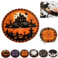 thumbnail image 1 of Halloween Round Fitted Tablecloth with Elastic Orange Pumpkin Ghost Castle Circle Table Cloth for 40-44" Tables Scary Witch Spooky Holiday Wipeable Washable Table Cover (D-1PCS), 1 of 8