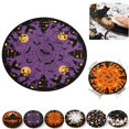 thumbnail image 1 of Halloween Round Fitted Tablecloth with Elastic Purple Ghost Bat Castle Spider Web Circle Table Cloth for 40-44" Tables Scary Halloween Holiday Wipeable Washable Table Cover (E-1PCS), 1 of 8