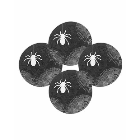 Halloween Round Placemats Set of 4 Black Cobwebs Place Mats Washable Woven Placemat Horror Grey Webs Circle Braided Table Mat for Kitchen Dining Table Holiday Party Home Decor 15 Inch