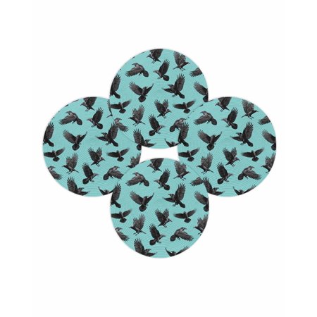 Halloween Round Placemats Set of 4 Black Crows Place Mats Washable Woven Placemat Horror Turquoise Circle Braided Table Mat for Kitchen Dining Table Holiday Party Home Decor 15 Inch