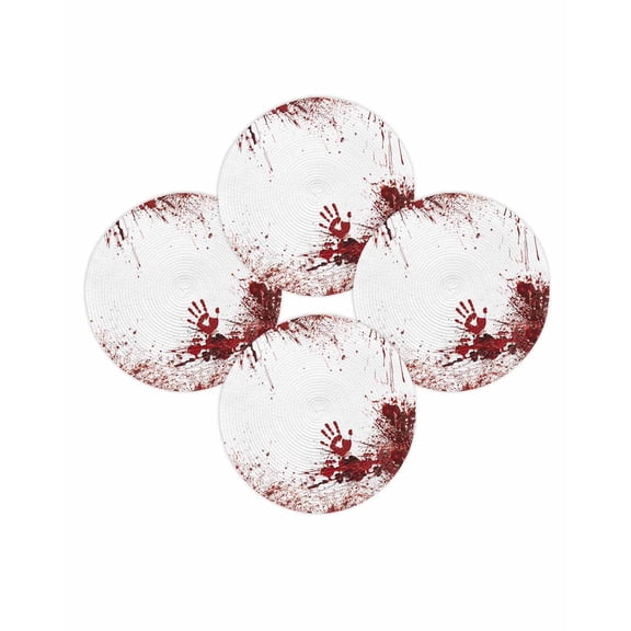 Halloween Round Placemats Set of 4 Blood Hand Horror Spooky Place Mats Washable Woven Placemat Scary Zombie Themed Circle Braided Table Mat for Kitchen Dining Table Holiday Party Home Decor 15 Inch