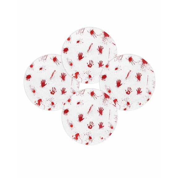 Halloween Round Placemats Set of 4 Blood Handprint Place Mats Washable Woven Placemat Horror Bloody Hand Circle Braided Table Mat for Kitchen Dining Table Holiday Party Home Decor 15 Inch
