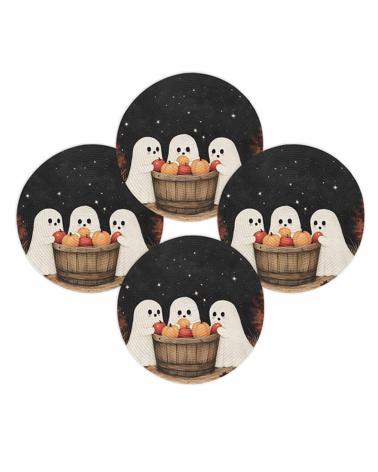 Halloween Round Placemats Set of 4 Cute Spooky Place Mats Washable Woven Placemat Harvest Pumpkin Ghosts Horror Night Circle Braided Table Mat for Kitchen Dining Table Party Home Decor 15 Inch