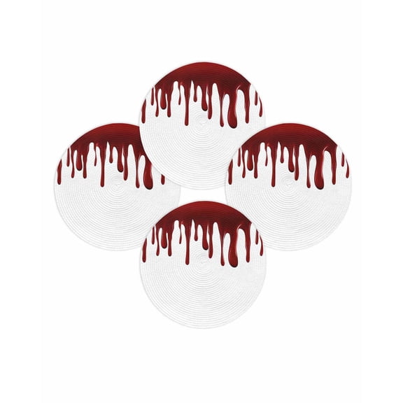 Halloween Round Placemats Set of 4 Flowing Blood Place Mats Washable Woven Placemat Scary Bloody Horror Night Circle Braided Table Mat for Kitchen Dining Table Holiday Party Home Decor 15 Inch