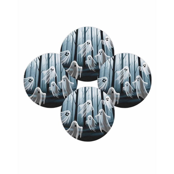 Halloween Round Placemats Set of 4 Ghost Forest Place Mats Washable Woven Placemat Horror Eerie Fluttering Spooky Circle Braided Table Mat for Kitchen Dining Table Holiday Party Home Decor 15 Inch