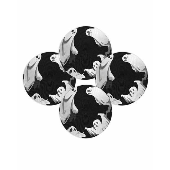 Halloween Round Placemats Set of 4 Ghost Place Mats Washable Woven Placemat Horror Spooky Black Circle Braided Table Mat for Kitchen Dining Table Holiday Party Home Decor 15 Inch