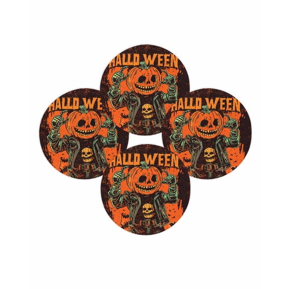 Halloween Round Placemats Set of 4 Halloween Evil Pumpkin Place Mats Washable Woven Placemat Orange Black Circle Braided Table Mat for Kitchen Dining Table Holiday Party Home Decor 15 Inch
