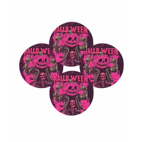 Halloween Round Placemats Set of 4 Halloween Evil Pumpkin Place Mats Washable Woven Placemat Purple Pink Circle Braided Table Mat for Kitchen Dining Table Holiday Party Home Decor 15 Inch