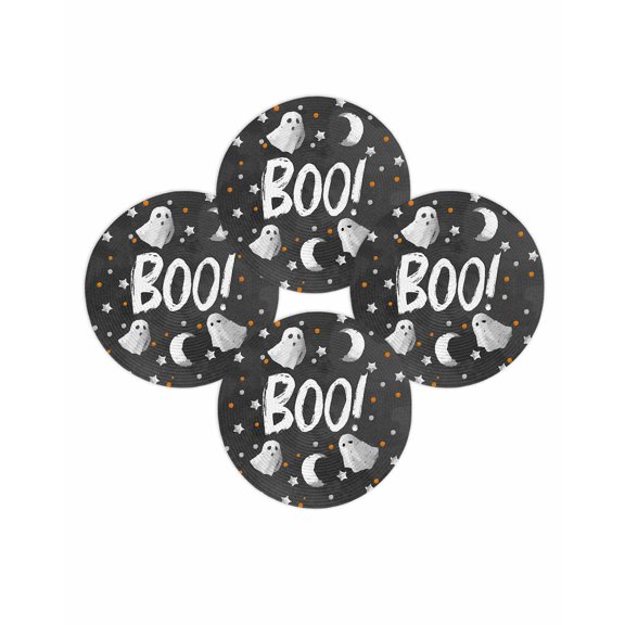 Halloween Round Placemats Set of 4 Lack Boo Ghost Place Mats Washable Woven Placemat Spooky Star Moon Black Circle Braided Table Mat for Kitchen Dining Table Holiday Party Home Decor 15 Inch
