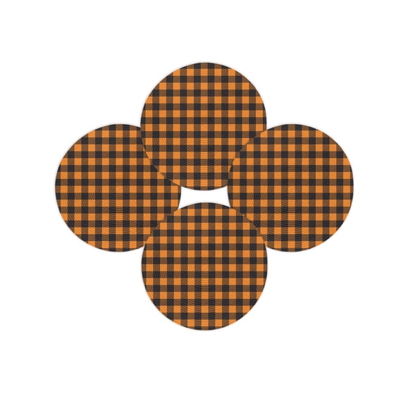 Halloween Round Placemats Set of 4 Orange and Black Check Plaid Place Mats Washable Woven Placemat Checkered Circle Braided Table Mat for Kitchen Dining Table Holiday Party Home Decor 15 Inch