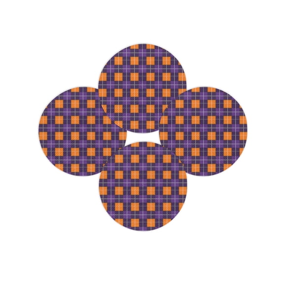 Halloween Round Placemats Set of 4 Orange Check Plaid Place Mats Washable Woven Placemat Purple Geometric Pattern Circle Braided Table Mat for Kitchen Dining Table Holiday Party Home Decor 15 Inch