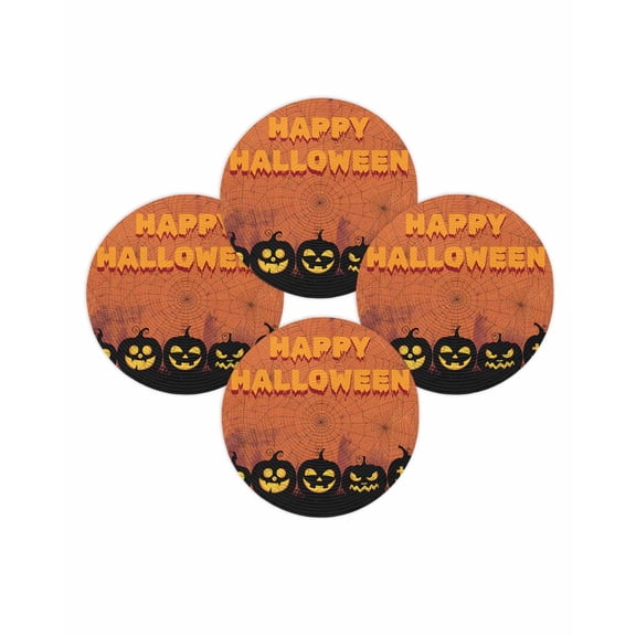 Halloween Round Placemats Set of 4 Orange Evil Pumpkin Place Mats Washable Woven Placemat Horror Cobweb Circle Braided Table Mat for Kitchen Dining Table Holiday Party Home Decor 15 Inch