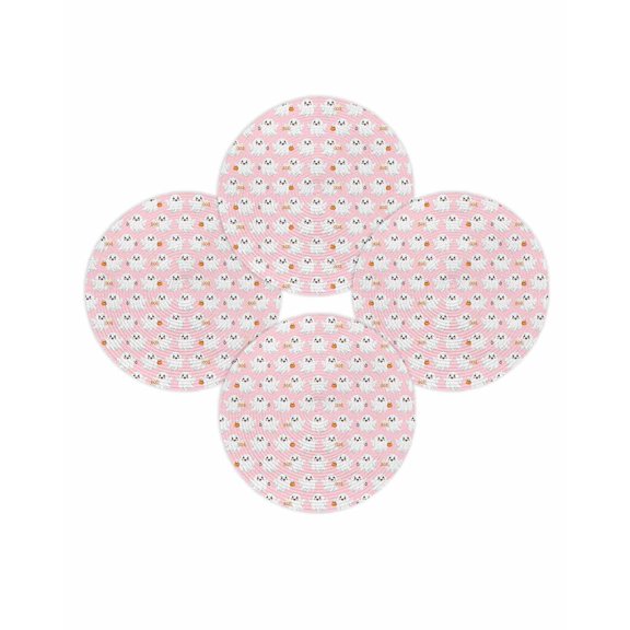 Halloween Round Placemats Set of 4 Pink Boo Ghost Place Mats Washable Woven Placemat Pumpkin Cute Spooky Circle Braided Table Mat for Kitchen Dining Table Holiday Party Home Decor 15 Inch