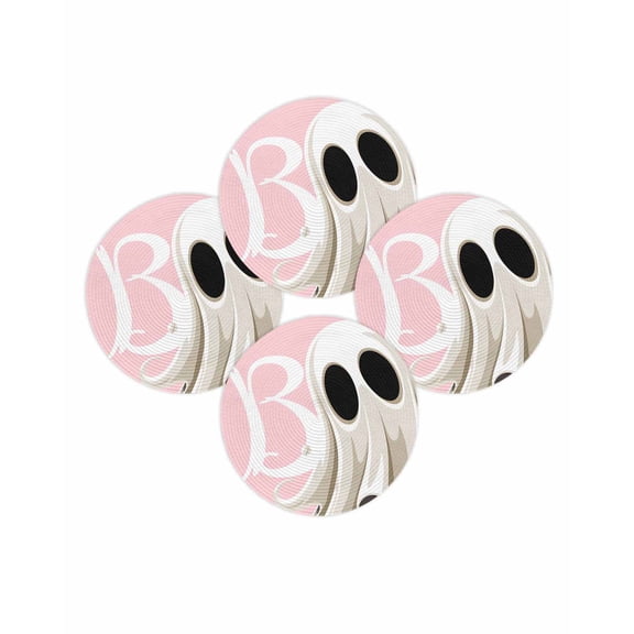 Halloween Round Placemats Set of 4 Pink Ghost Place Mats Washable Woven Placemat Cute Boo Spooky Circle Braided Table Mat for Kitchen Dining Table Holiday Party Home Decor 15 Inch