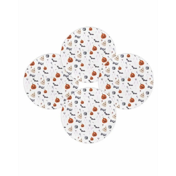 Halloween Round Placemats Set of 4 Pumpkin Bat Place Mats Washable Woven Placemat Candy Potion Spooky Boo Ghost Circle Braided Table Mat for Kitchen Dining Table Holiday Party Home Decor 15 Inch