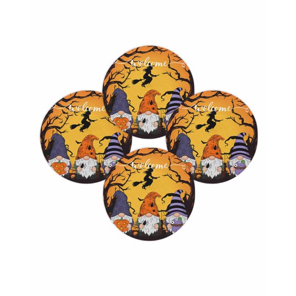 Halloween Round Placemats Set of 4 Pumpkin Gnome Place Mats Washable Woven Placemat Castle Black Cat Bat Wizard Circle Braided Table Mat for Kitchen Dining Table Holiday Party Home Decor 15 Inch