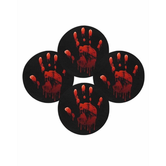 Halloween Round Placemats Set of 4 Red Blood Hands Place Mats Washable Woven Placemat Black Bloody Hand Circle Braided Table Mat for Kitchen Dining Table Holiday Party Home Decor 15 Inch
