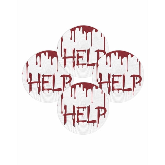 Halloween Round Placemats Set of 4 Spooky Flowing Blood Place Mats Washable Woven Placemat Zombie Scary Help Me Circle Braided Table Mat for Kitchen Dining Table Holiday Party Home Decor 15 Inch