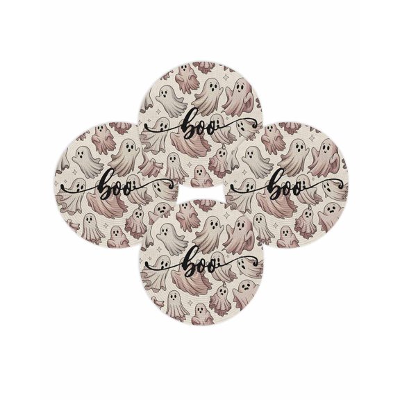 Halloween Round Placemats Set of 4 Spooky Ghost Place Mats Washable Woven Placemat Cute Star Boo Circle Braided Table Mat for Kitchen Dining Table Holiday Party Home Decor 15 Inch