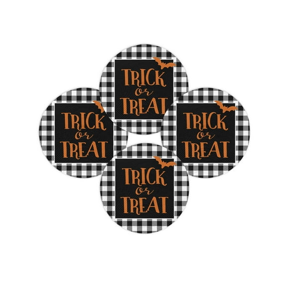 Halloween Round Placemats Set of 4 Trick Or Treat Place Mats Washable Woven Placemat Bat Black Buffalo Check Circle Braided Table Mat for Kitchen Dining Table Holiday Party Home Decor 15 Inch