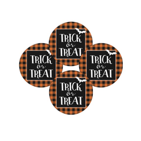 Halloween Round Placemats Set of 4 Trick Or Treat Place Mats Washable Woven Placemat Bat Orange Buffalo Check Circle Braided Table Mat for Kitchen Dining Table Holiday Party Home Decor 15 Inch