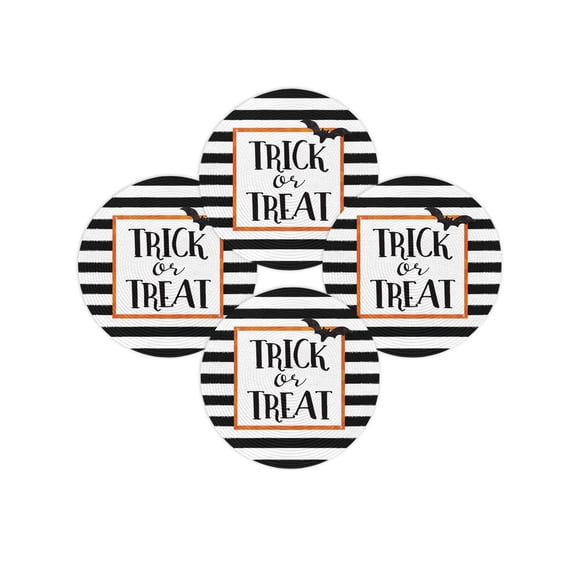 Halloween Round Placemats Set of 4 Trick Or Treat Place Mats Washable Woven Placemat Black White Stripes Circle Braided Table Mat for Kitchen Dining Table Holiday Party Home Decor 15 Inch