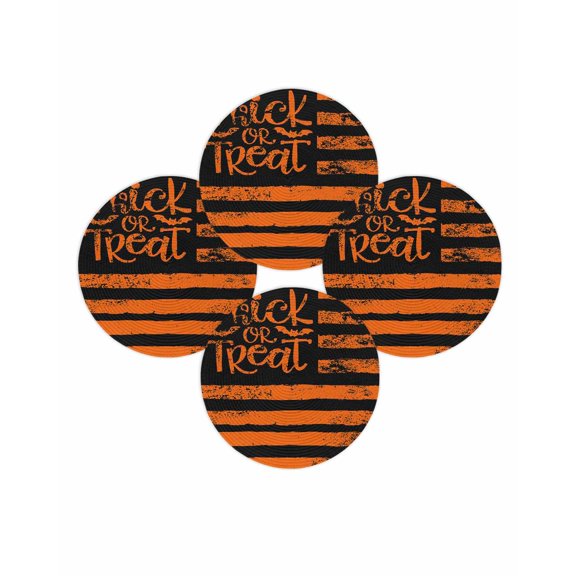 Halloween Round Placemats Set of 4 Trick Or Treat Place Mats Washable Woven Placemat Orange Black Stripes Bats Circle Braided Table Mat for Kitchen Dining Table Holiday Party Home Decor 15 Inch