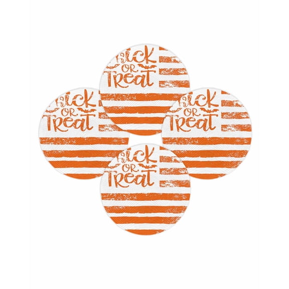 Halloween Round Placemats Set of 4 Trick Or Treat Place Mats Washable Woven Placemat Orange Stripes Bats Circle Braided Table Mat for Kitchen Dining Table Holiday Party Home Decor 15 Inch