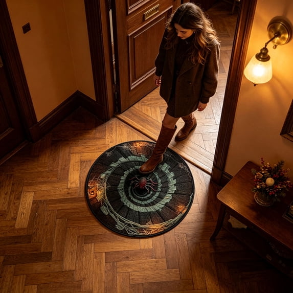Halloween Round Rug 3D Optical Illusion Floor Mat Non- Witch Spider Vortex Hole Printed Doormat For Entryway Halloween Party Indoor Home Decor