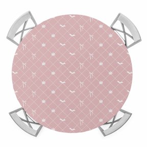 Halloween Round Table Cover, Pink Flying Animals Bows Pumpkins Argyle Grid Lines Waterproof Fitted Tablecloths for 36"-44" Tables, Washable Picnic Table Cover for Camping Dining Indoor Outdoor