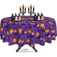 thumbnail image 1 of Halloween Round Tablecloth 60 Inch Boo Purple Table Cover Pumpkin Bat Themed Waterproof Wipeable Table Cloth for Party Picnic Kitchen Home Decoration, 1 of 6