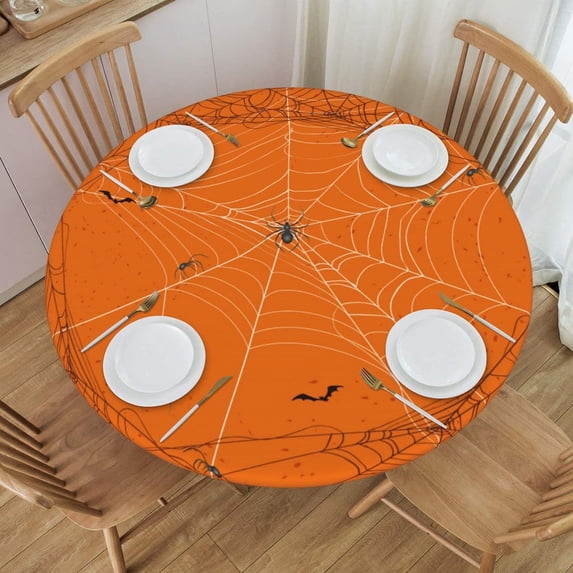 Halloween Round Tablecloth Elastic Fitted Table Cover Washable Elastic Edge Tablecloths for Kitchen Dining Party Fitted Table 45-50 inch