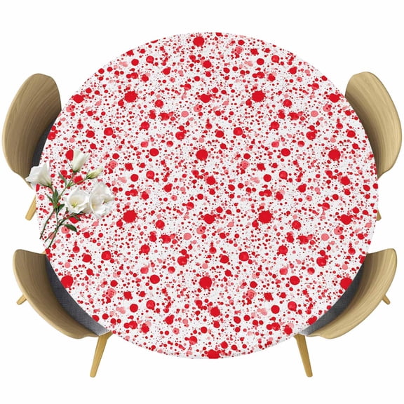 Halloween Round Tablecloth, Fitted Table Cover with Elastic for 36"-44" Round Tables, Scary Red Blood Drop Splash Dots Table Cloth Outdoor Indoor Dinning Party Waterproof Tablecloths