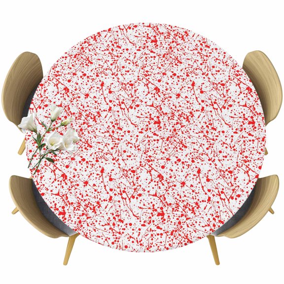 Halloween Round Tablecloth, Fitted Table Cover with Elastic for 36"-44" Round Tables, Scary Red Blood Drop Splash Monochrome Table Cloth Outdoor Indoor Dinning Party Waterproof Tablecloths